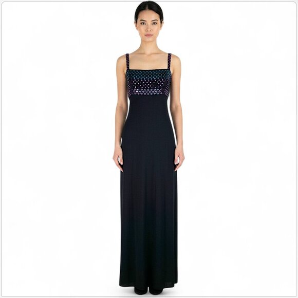 St. John Dresses & Skirts - St. John Evening Long Black Purple Blue Shimmer Paillette Sequin Trim Dress 10
